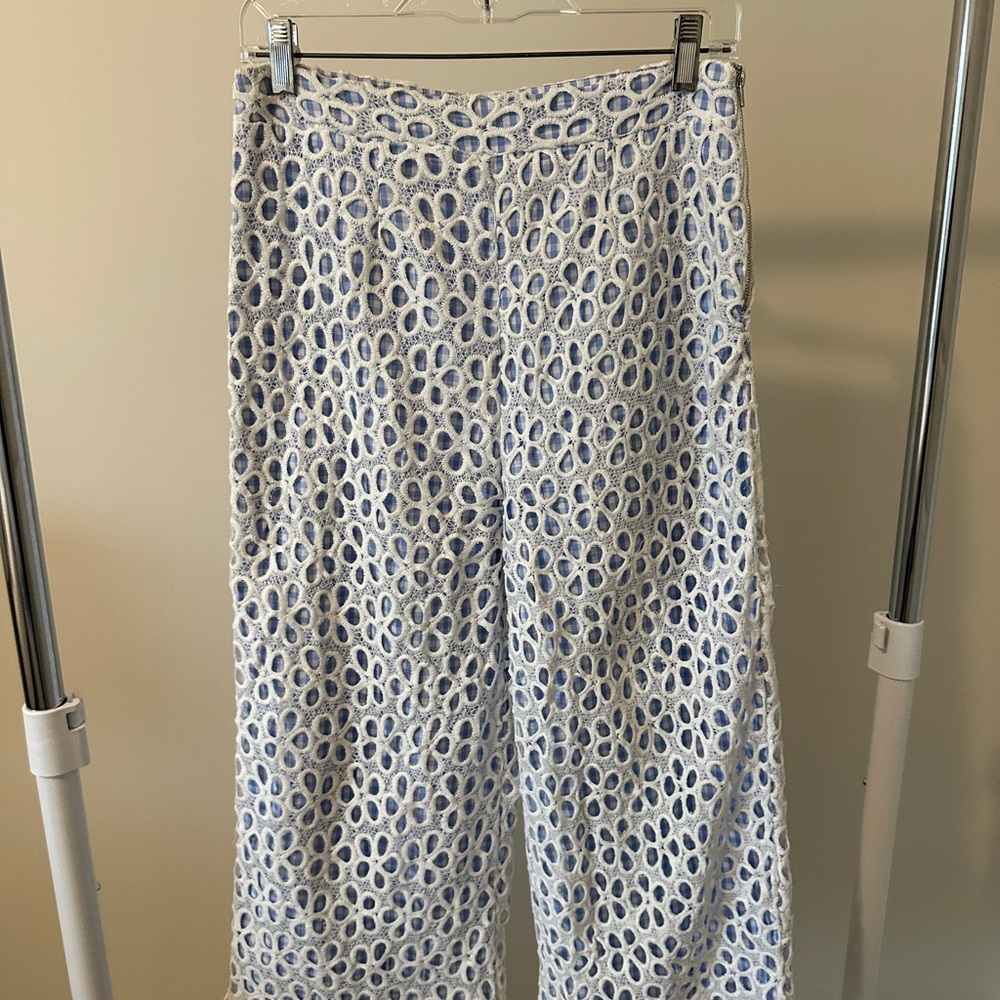 English Factory Blue and White Gingham with Lace Trim